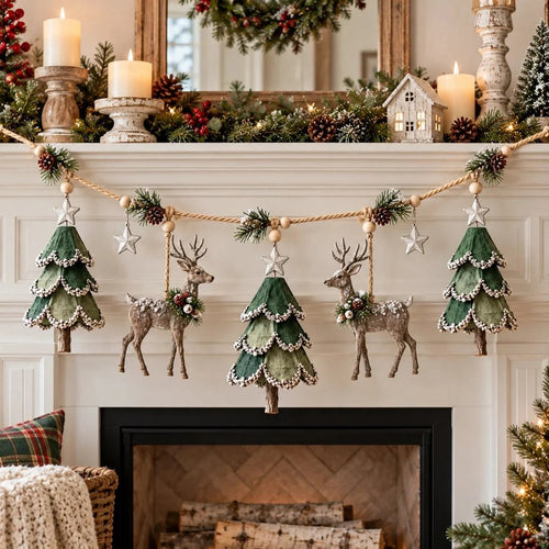 ✨ Enchanted Lighted Woodland Christmas Garland