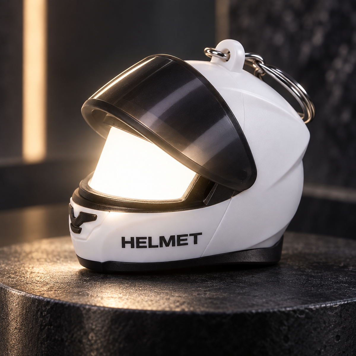 🏍️ Biker Helmet Light Keychain – Mini Motorcycle Rider Keyring ✨