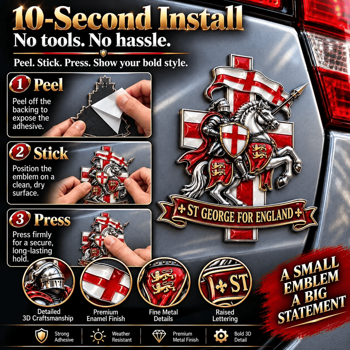 ⚔️🏇 St George for England 3D Metal Car Emblem – Carry the Legend, Show Your English Pride! 🛡️