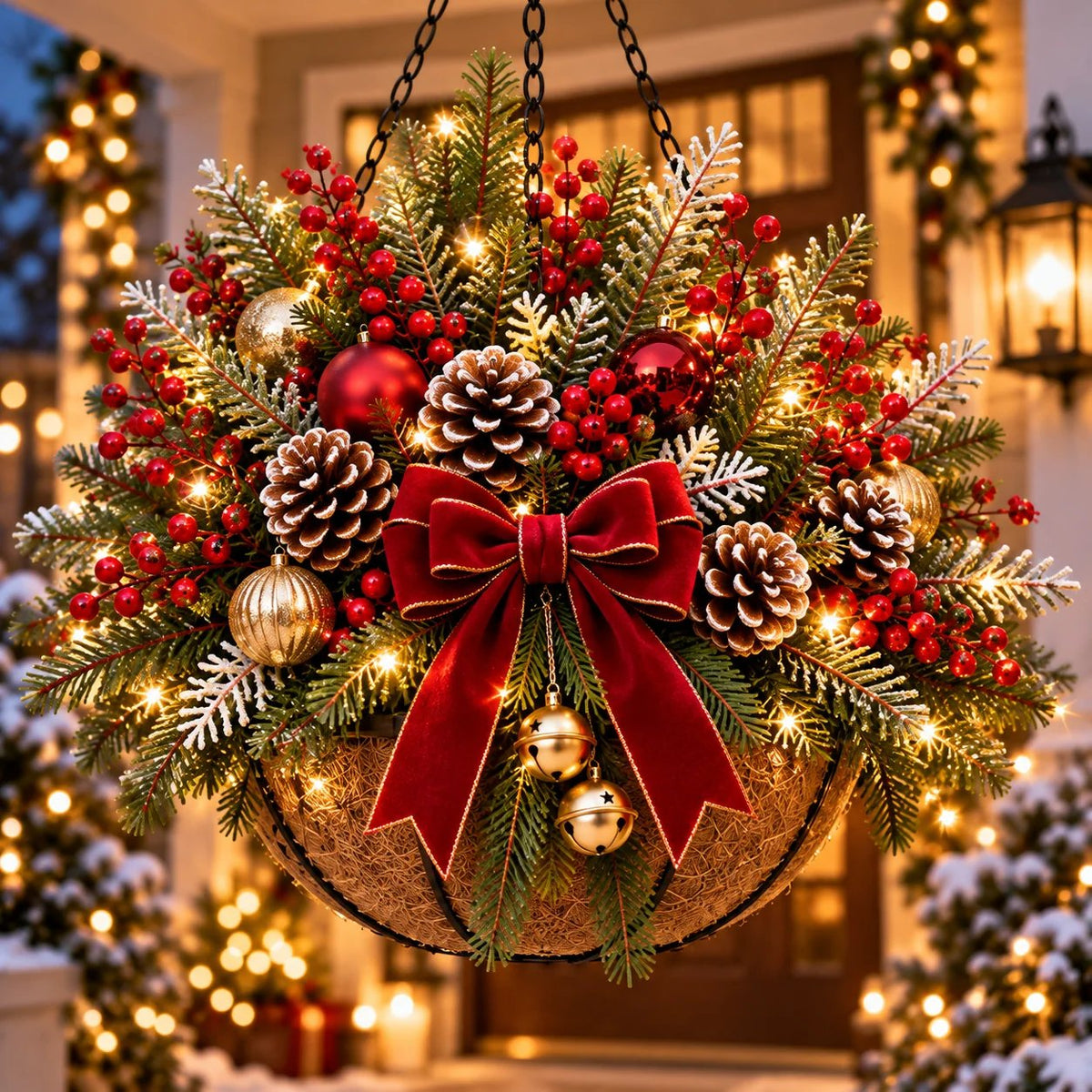 🎄 Last Day: 33% OFF – Pre-Lit Christmas Hanging Basket | Warm LED Lights & Weather-Resistant Holiday Decor ✨