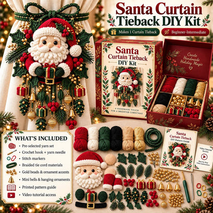⏳ Last Day 49% OFF – 🎄 Christmas Crochet Curtain Tieback DIY Kit | Beginner-Friendly Options, 8 Festive Designs 🧶