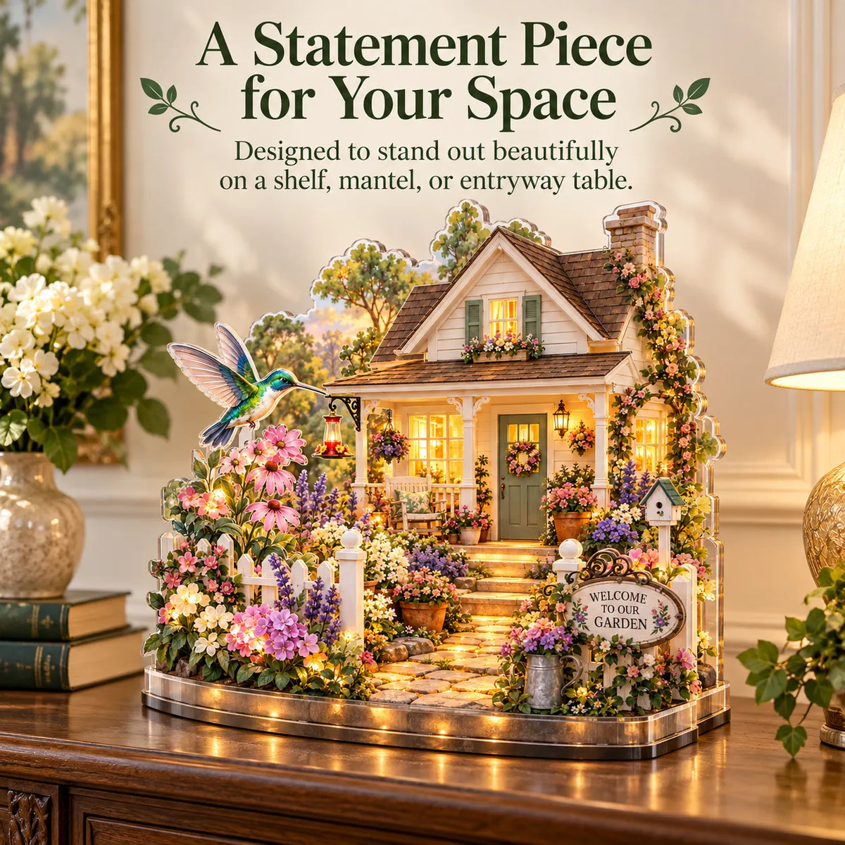 🌷DIY Layered Acrylic Garden Cottage Kit with LED Lights✨