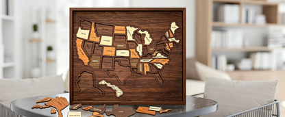 🔥Last Day 49% OFF -🇺🇸 Wooden USA Travel Map Puzzle🧩A Stylish Way to Track Your Journey