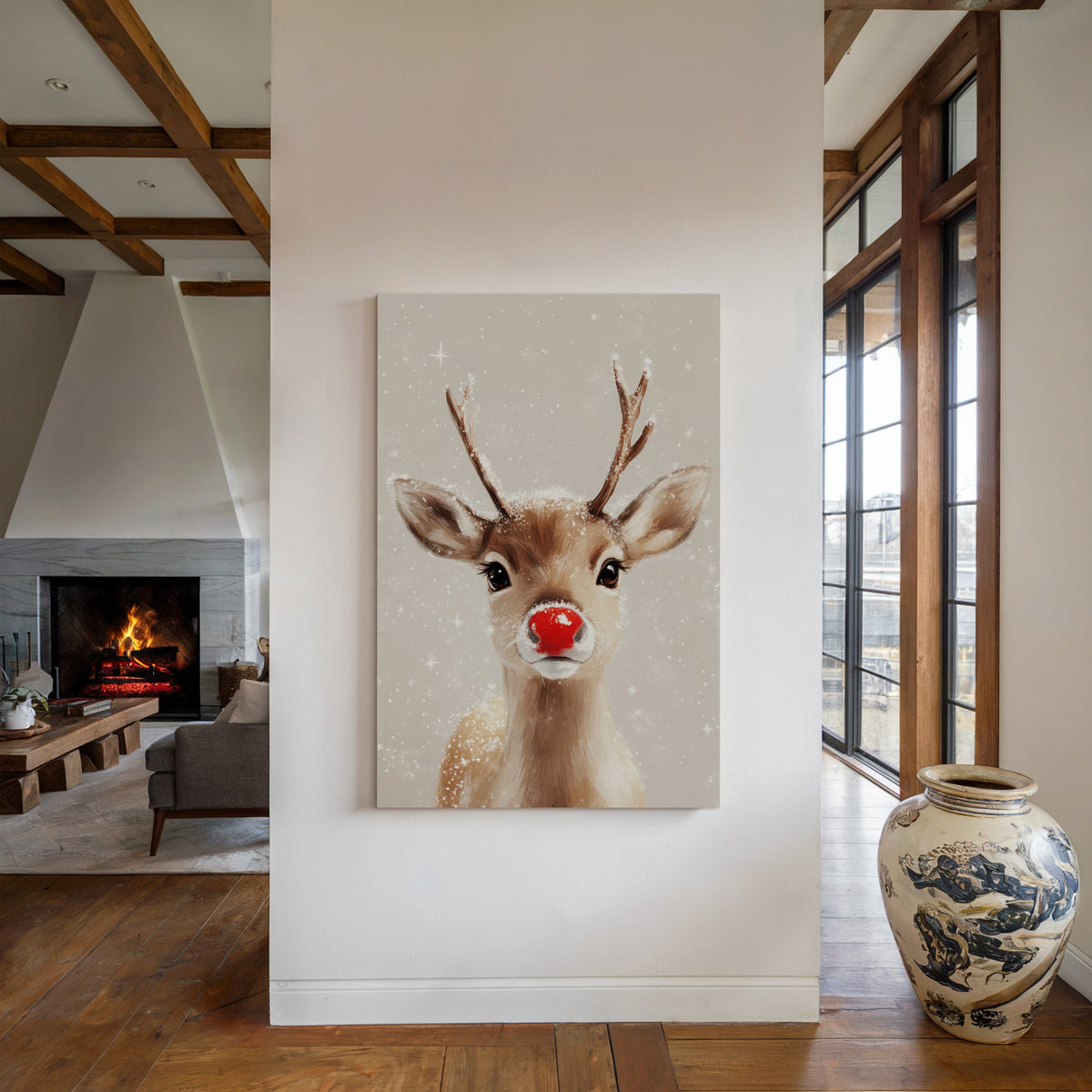 🦌❄️ Adorable Snowy Reindeer Wall Art – Cozy Christmas Print for Festive Home Decor 🎄