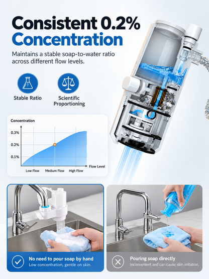 🚰🧼 Soap-Dispensing Faucet Sprayer – 3 Cleaning Modes & Pull-Out Hose
