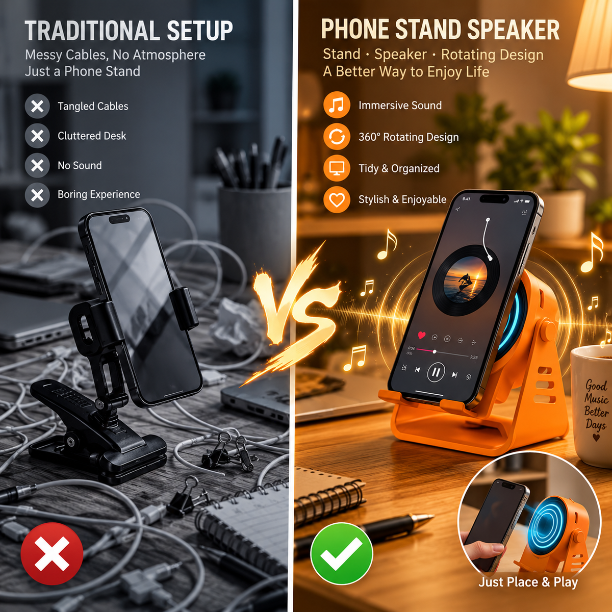 🔊 Magnetic Snap-On Induction Speaker Stand – Wireless Phone Audio Booster & Desktop Holder ✨