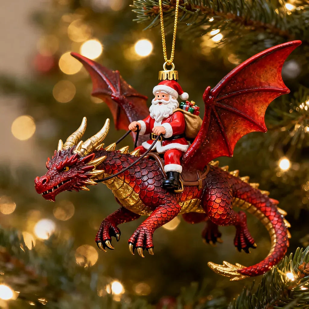 🎅🐉 Santa Dragon Rider Acrylic Ornaments – 6 Fantasy Christmas Designs