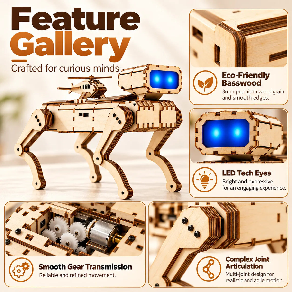 🤖 Wooden Smart Robot Dog [Voice & Remote Control] - STEM Building Kit for Kids!