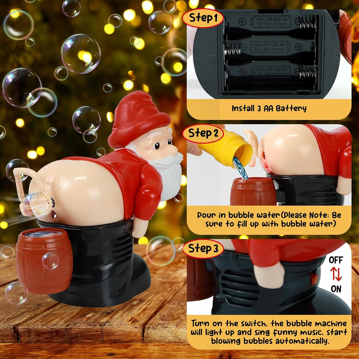 🎅🫧 Funny Santa Bubble Butt Machine – Automatic Bubble Blower for Indoor & Outdoor Holiday Fun 🎄
