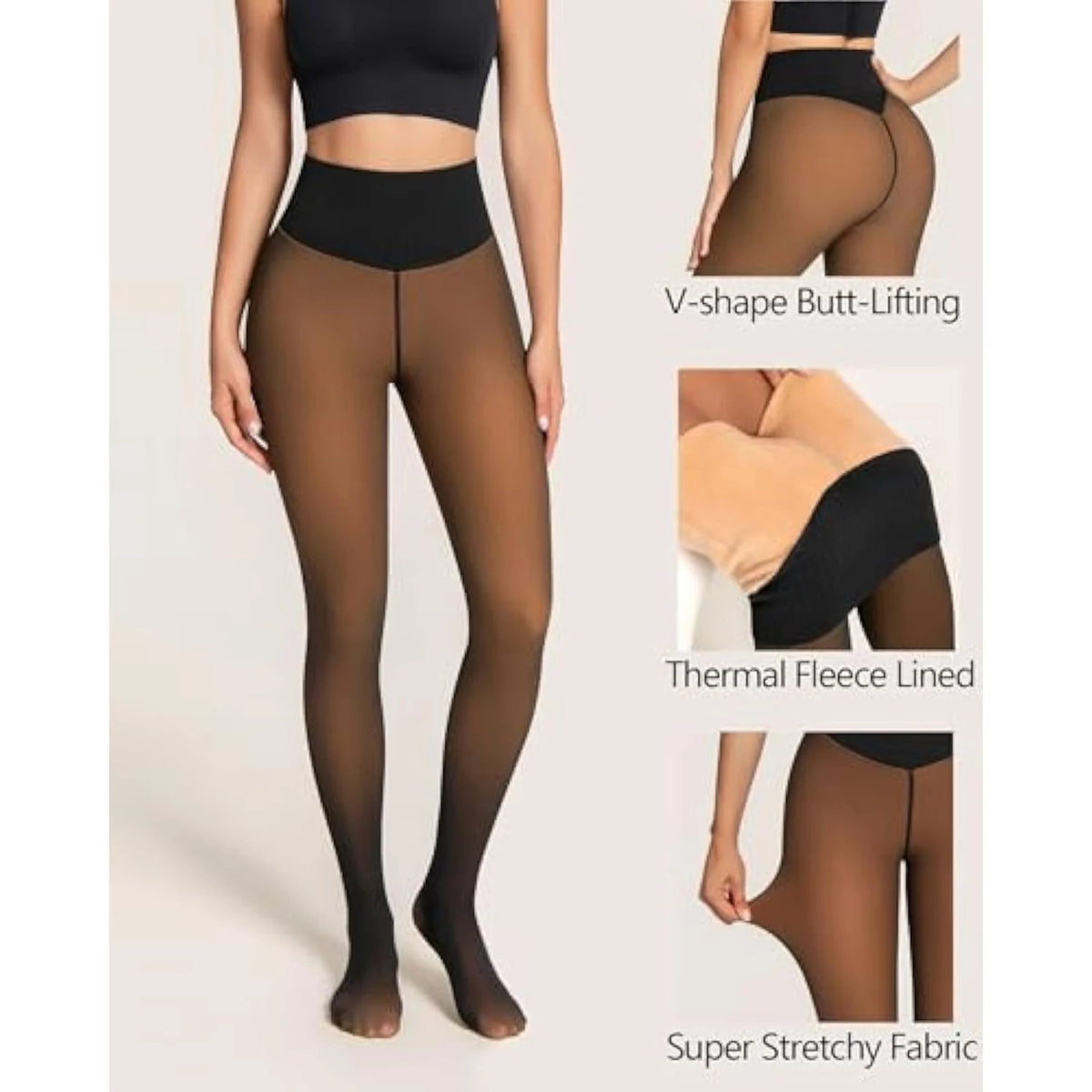 🧦 Fleece Lined Fake Translucent Tights | High Waist Butt Lifting Thermal Pantyhose for Women