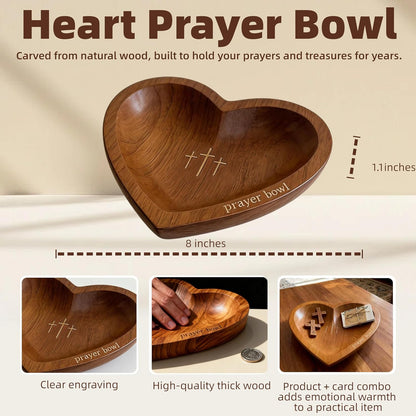 ✝️Inspirational❤️ Wooden Heart Shaped Prayer Bowl Set – Handcrafted Religious Gift
