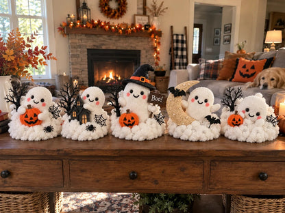 👻Whimsical Halloween Ghost Decor – Cute Staircase & Tabletop Display