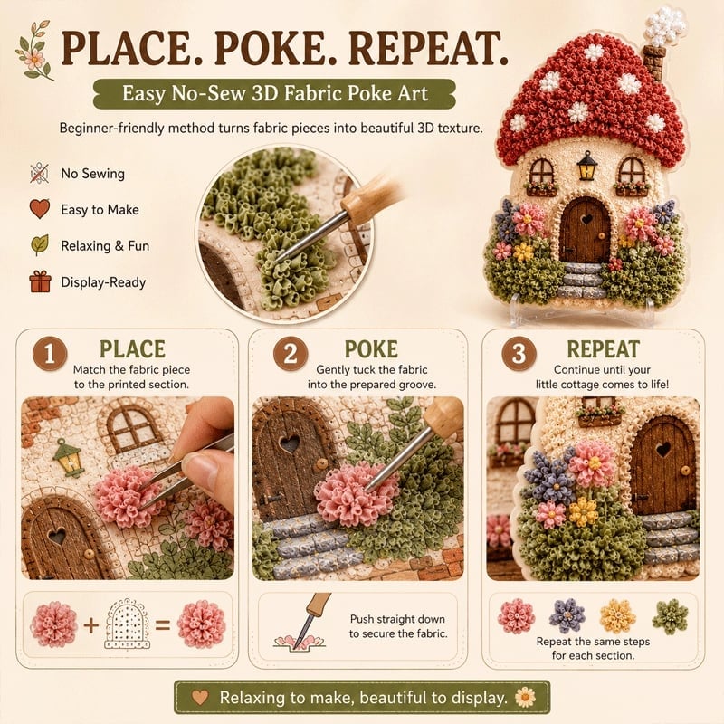 🏡🧵 3D Fabric Poke Art Cottage Kit – Create Your Own Cozy Cottage Decor ✨