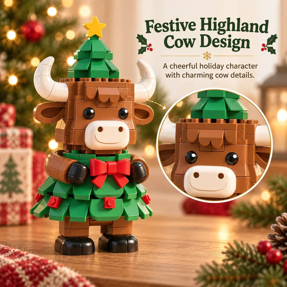 Christmas Tree Highland Cow Building Set – Festive DIY Block Toy & Holiday Display Decor