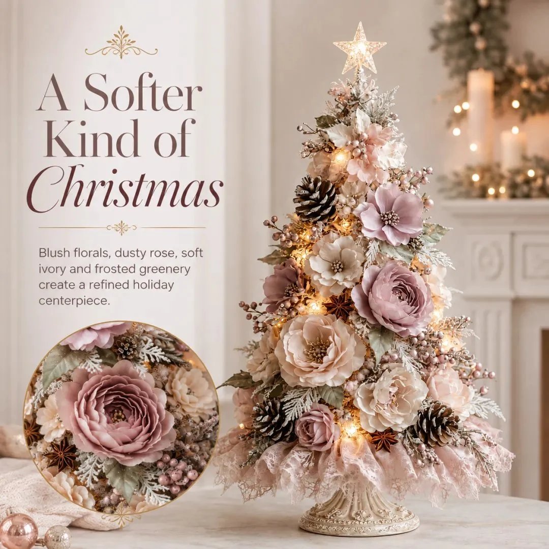 Blush floral Christmas tree home decor