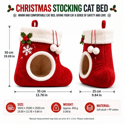 🎉🎄Christmas Stocking Cat Bed – Ultra-Soft Sherpa Cozy Hideaway for Cats 🐱
