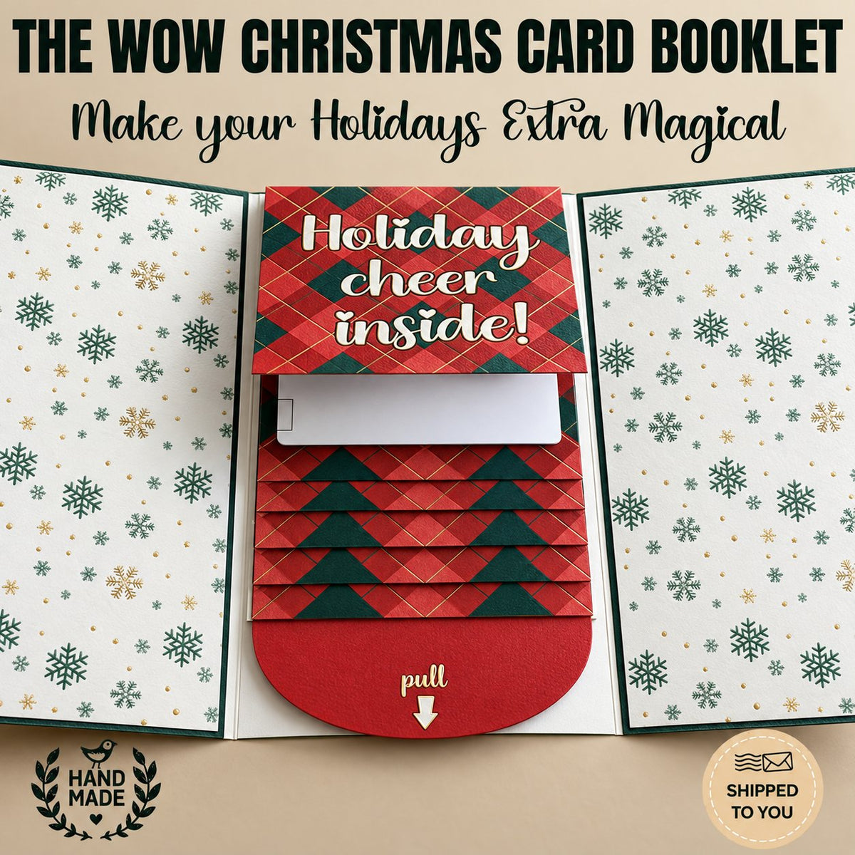🎄 50% OFF – 4PCS Waterfall Christmas Gift Card Booklet | Fun Pull-Out Surprise 🎁✨