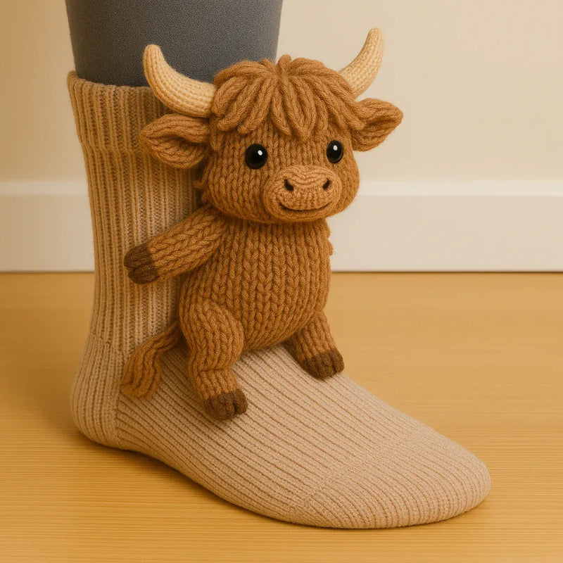 Highland cow knit animal sock