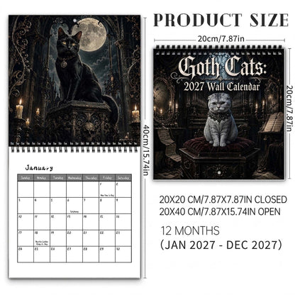 🐈‍⬛2027 Gothic Cat Wall Calendar – Dark & Mystical Cat Art Calendar for Home Decor & Cat Lovers