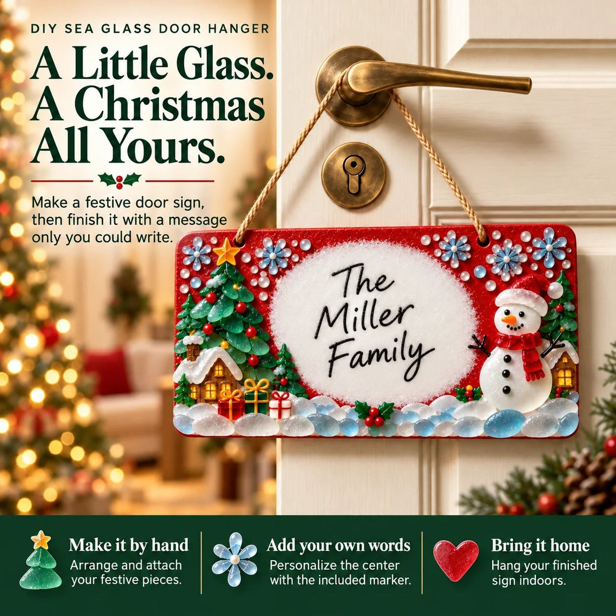 🎄✨ DIY Sea Glass Christmas Hanging Sign Kit – 8 Festive Designs & Personalized Holiday Decor ✍️