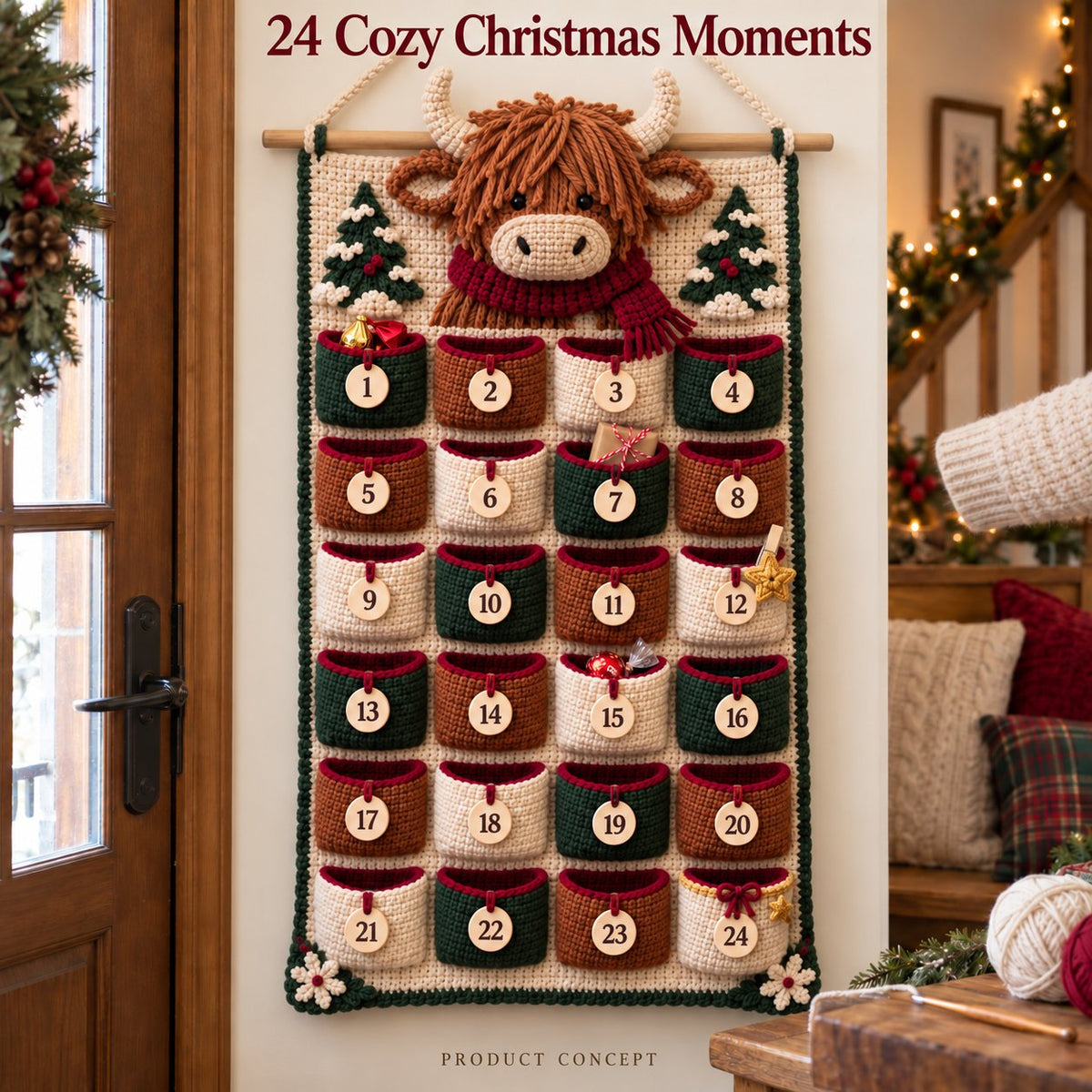 🎄 DIY Crochet Advent Calendar Kit – 24 Refillable Pockets & 4 Christmas Designs 🧶 | 45% OFF