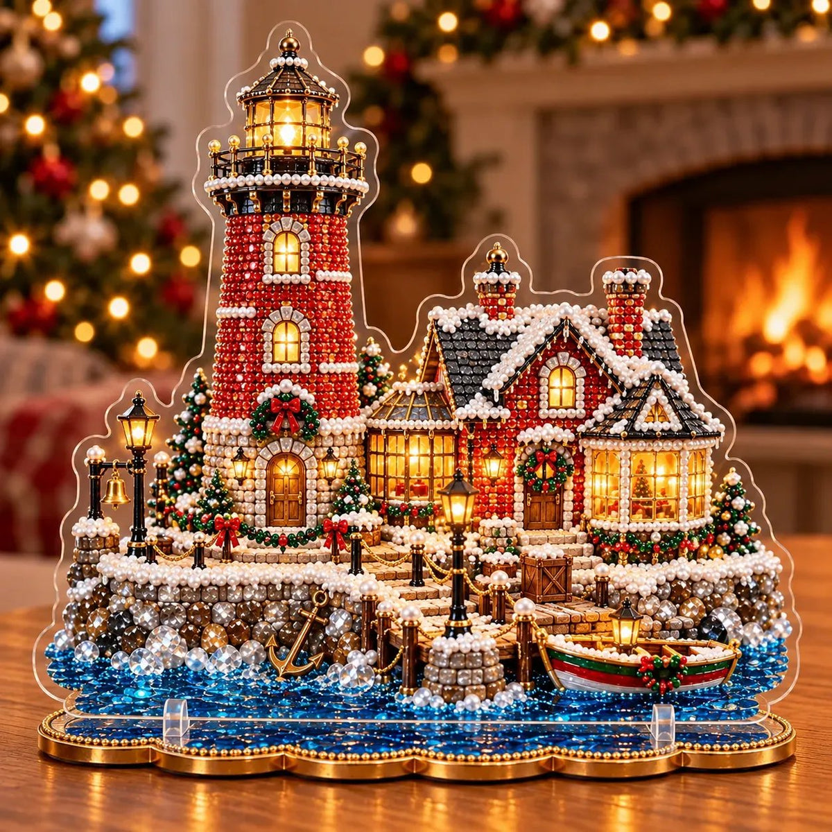 ✨ Christmas Lighthouse Pearl Diamond Painting Kit – DIY Holiday Decor
