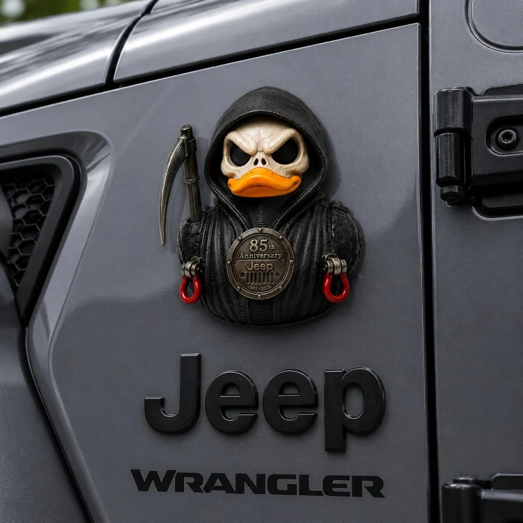 🎃 Jeep 85th Anniversary Grim Reaper Duck Magnet – Halloween Acrylic Car Décor