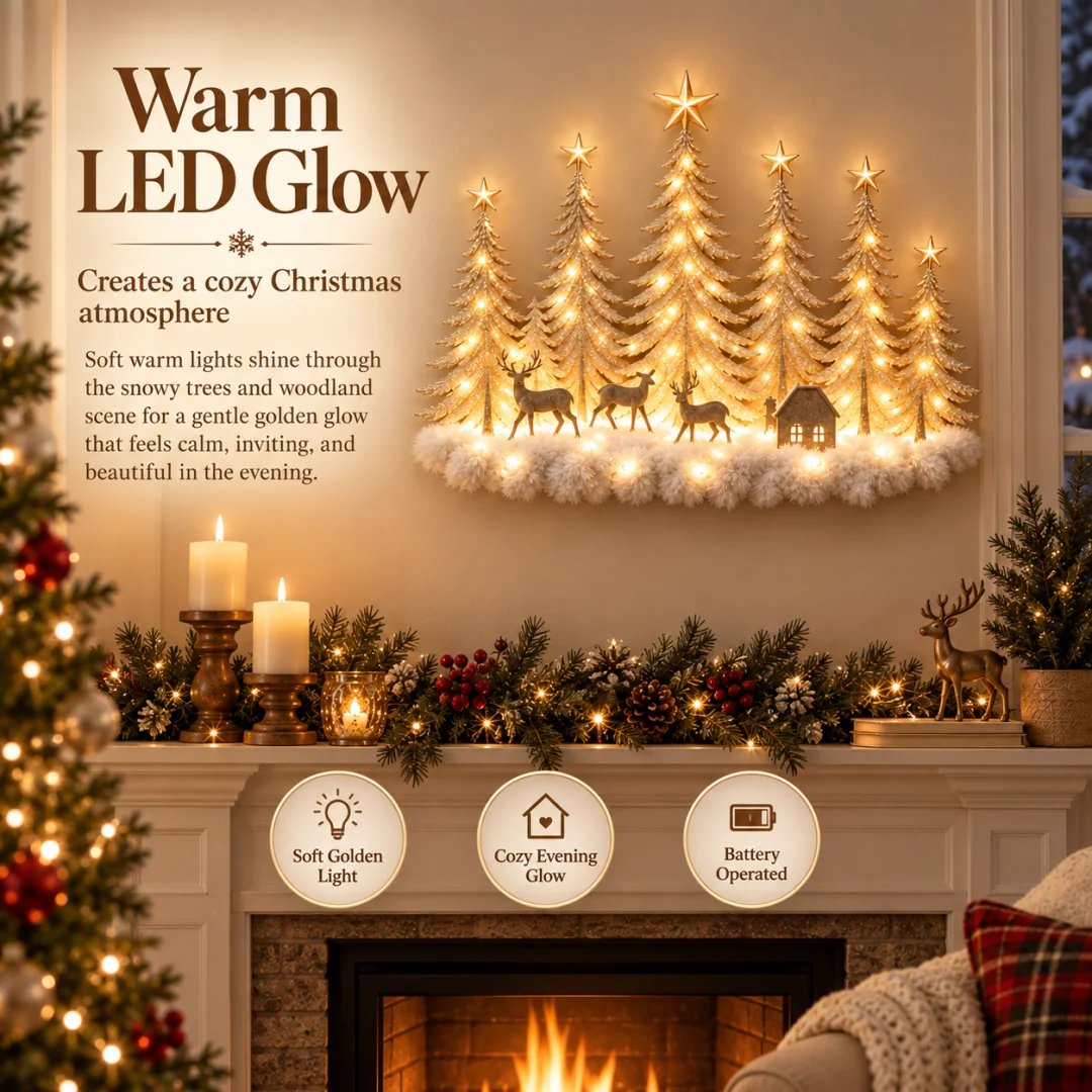 ✨ Step Into a Magical Winter Forest – Lighted Christmas Woodland Wall Decor 🎄