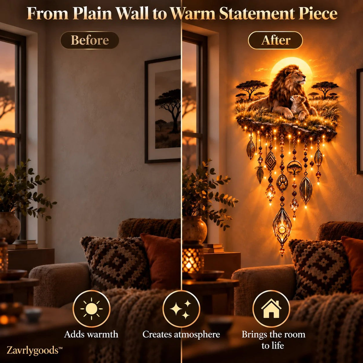 🦁 A Father’s Pride — Lighted Lion & Cub Wall Art