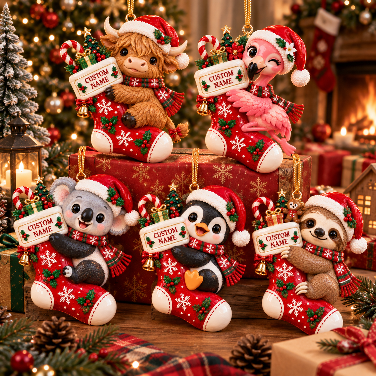 🎄 Personalized Animal Christmas Ornament – Custom Name Keepsake