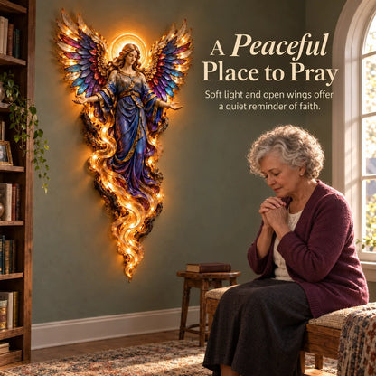 ✝️✨ Lighted Angel Wall Sculpture – Glowing Guardian Angel Decor, Christian Faith Gift & Home Blessing 🪽