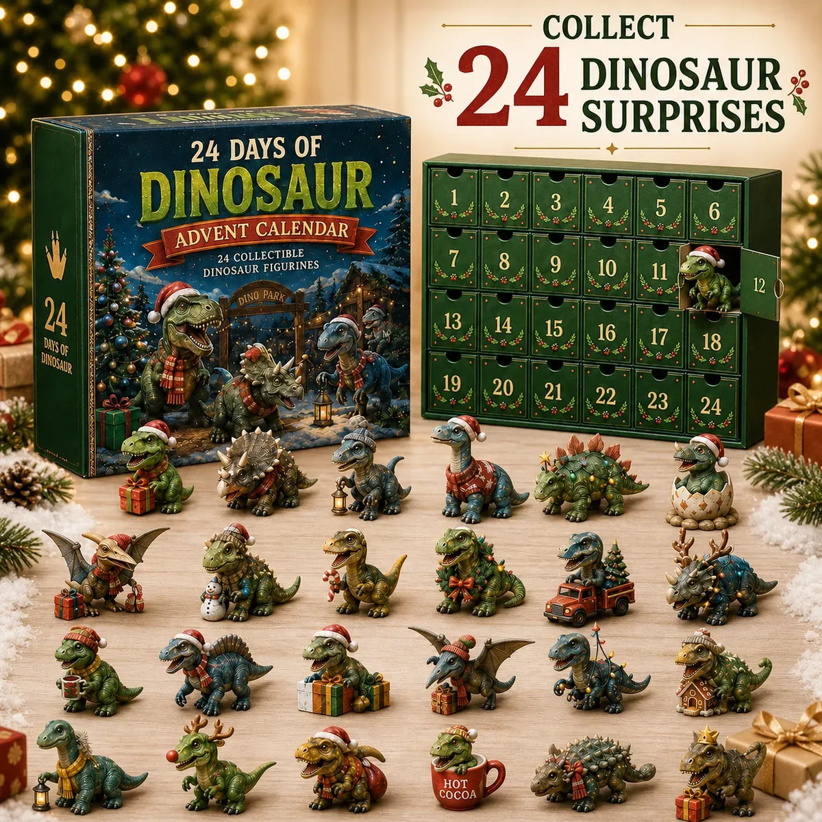 🦖🎄 24 Days of Dinosaur Christmas Advent Calendar – 24 Collectible Dino Surprises 🎁