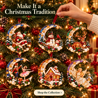🌙 Moonlit Christmas – 6-Piece Storybook Crescent Moon Ornament Set