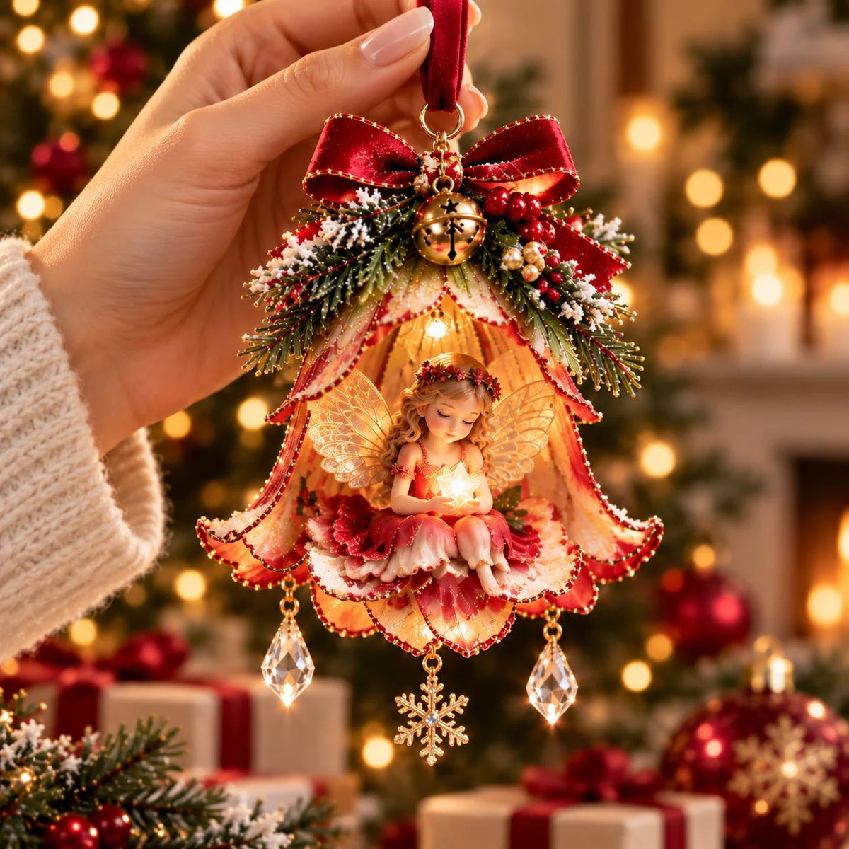 🧚‍♀️✨ Enchanted Fairy Bell Ornament – Glowing Christmas Tree Decor