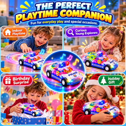 🚓 Light-Up Transparent Gear Police Car – Interactive Moving Gear Toy