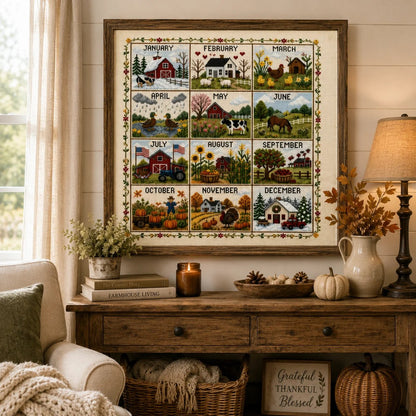 🔥 LAST DAY — 50% OFF! 🏡 12‑Month Seasons & Holidays Cross Stitch Kit — Relaxing DIY Craft for Beginners