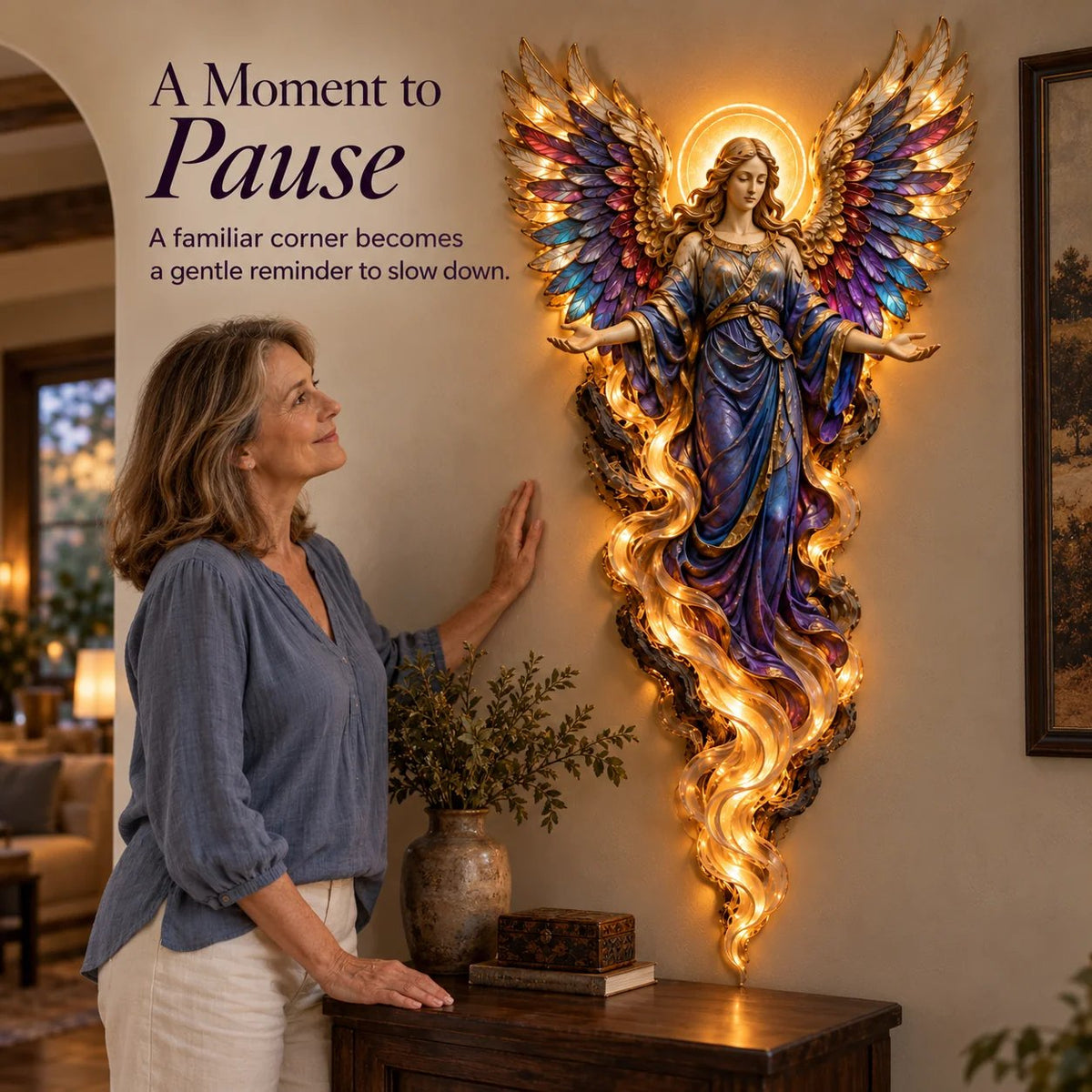✝️✨ Lighted Angel Wall Sculpture – Glowing Guardian Angel Decor, Christian Faith Gift & Home Blessing 🪽