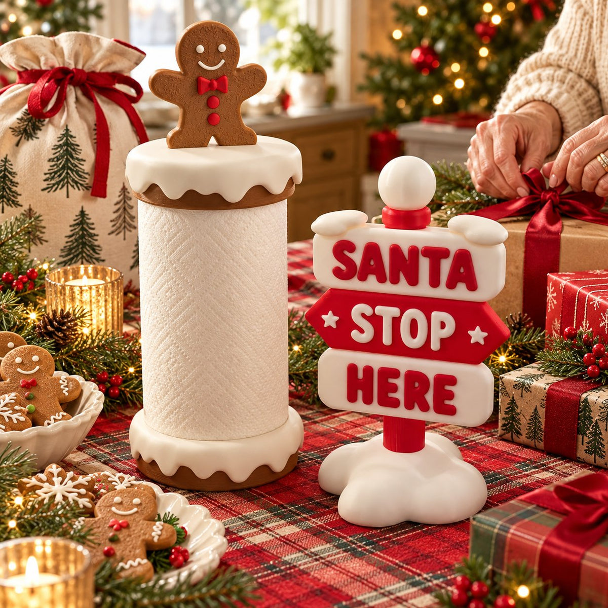 🍪 Playable Double-Style Corner Tissue Container, Fun Christmas Accent for Kitchen & Foyer