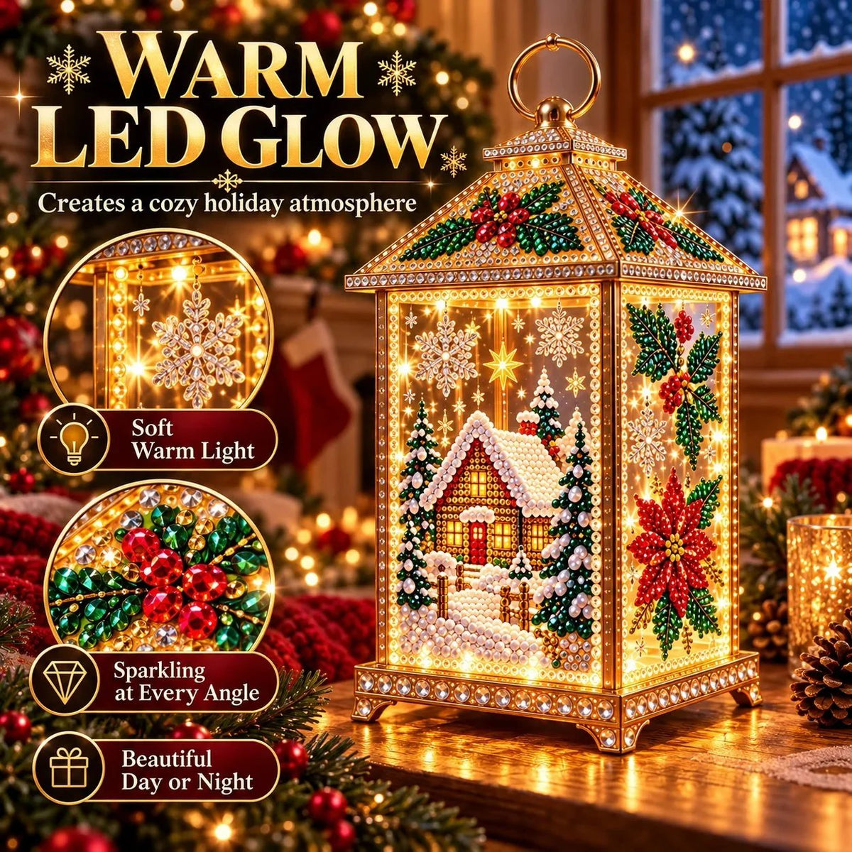 💎 DIY Light-Up Diamond Art Christmas Lantern – Sparkling Holiday Craft & Décor