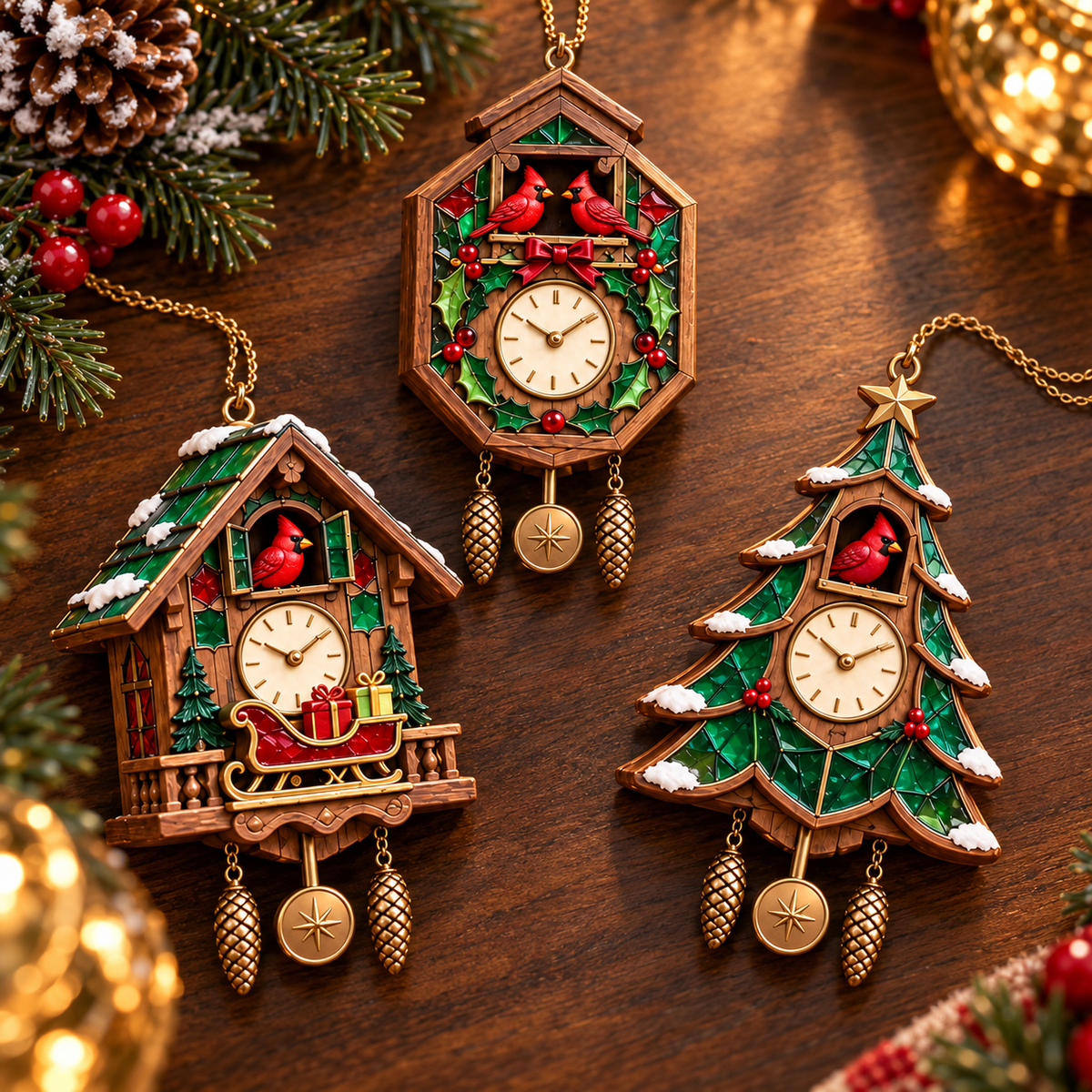 🕰️ 2026 Christmas Cuckoo Clock Ornaments – Set of 6 Vintage Holiday Keepsakes