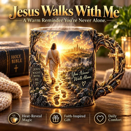 🔥 Last Day 49% OFF - 🔥✝️ Jesus Walks With Me™ – Heat-Reveal Faith Mug | You Are Never Alone