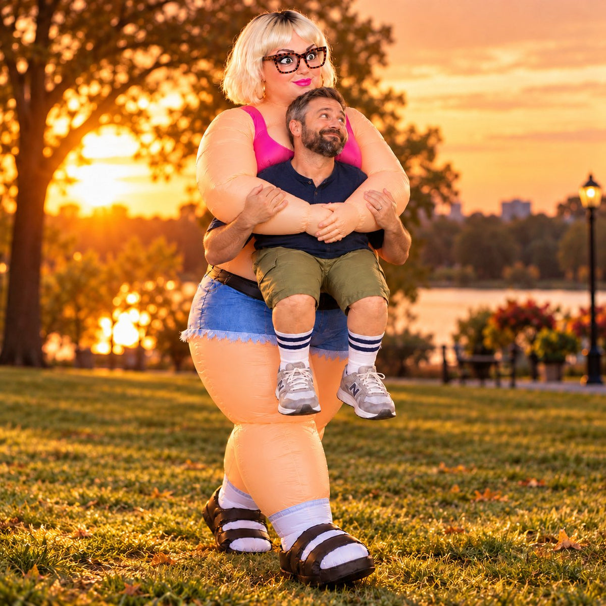 🎭 Funny Carry-Me Inflatable Costume – Hilarious Optical Illusion Outfit for Halloween & Parties 🎃