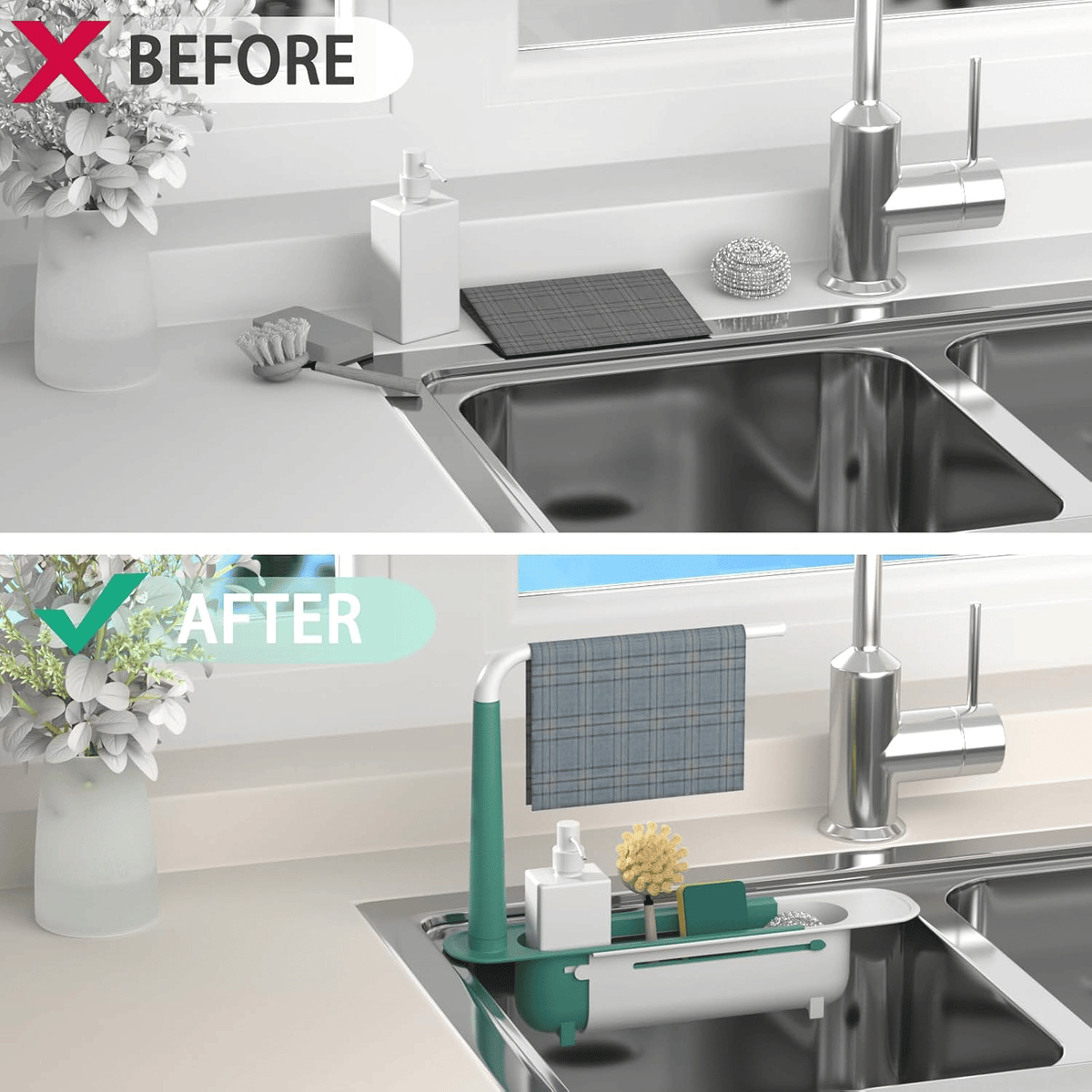 🔥 50% OFF Today! Telescopic Sink Storage Rack — Organize Your Sink in Seconds ✨