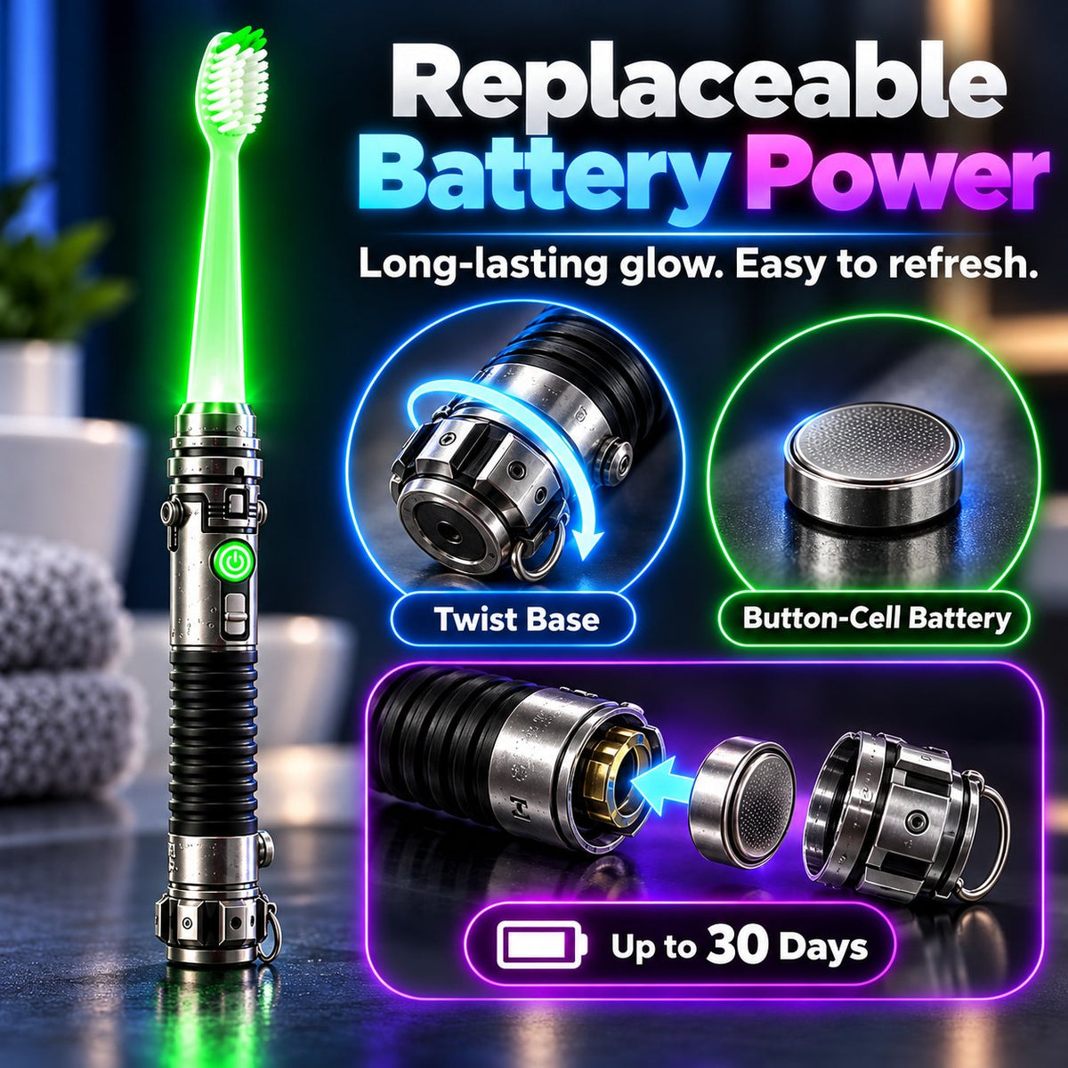 Galactic Glow LED Manual Toothbrush ⚡Soft Bristles, Ergonomic Grip & 30-Day Replaceable Battery 🦷