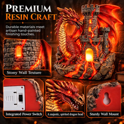 🏰 Mythical Accent Special 60% OFF 💥 Western Dragon and Castle Wall-Mounted LED Night Light Fantasy Lava Resin Ornament
