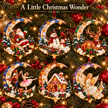 🌙 Moonlit Christmas – 6-Piece Storybook Crescent Moon Ornament Set