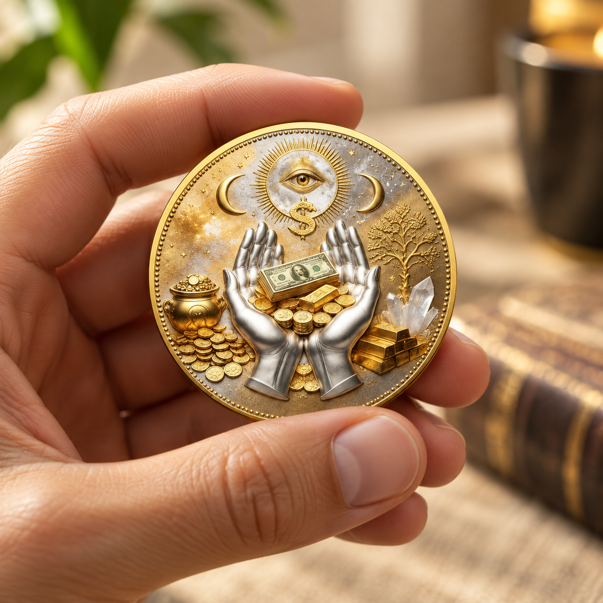 🪙 3D All-Seeing Eye Collectible Coin – Symbol of Wealth, Luck & Prosperity ✨