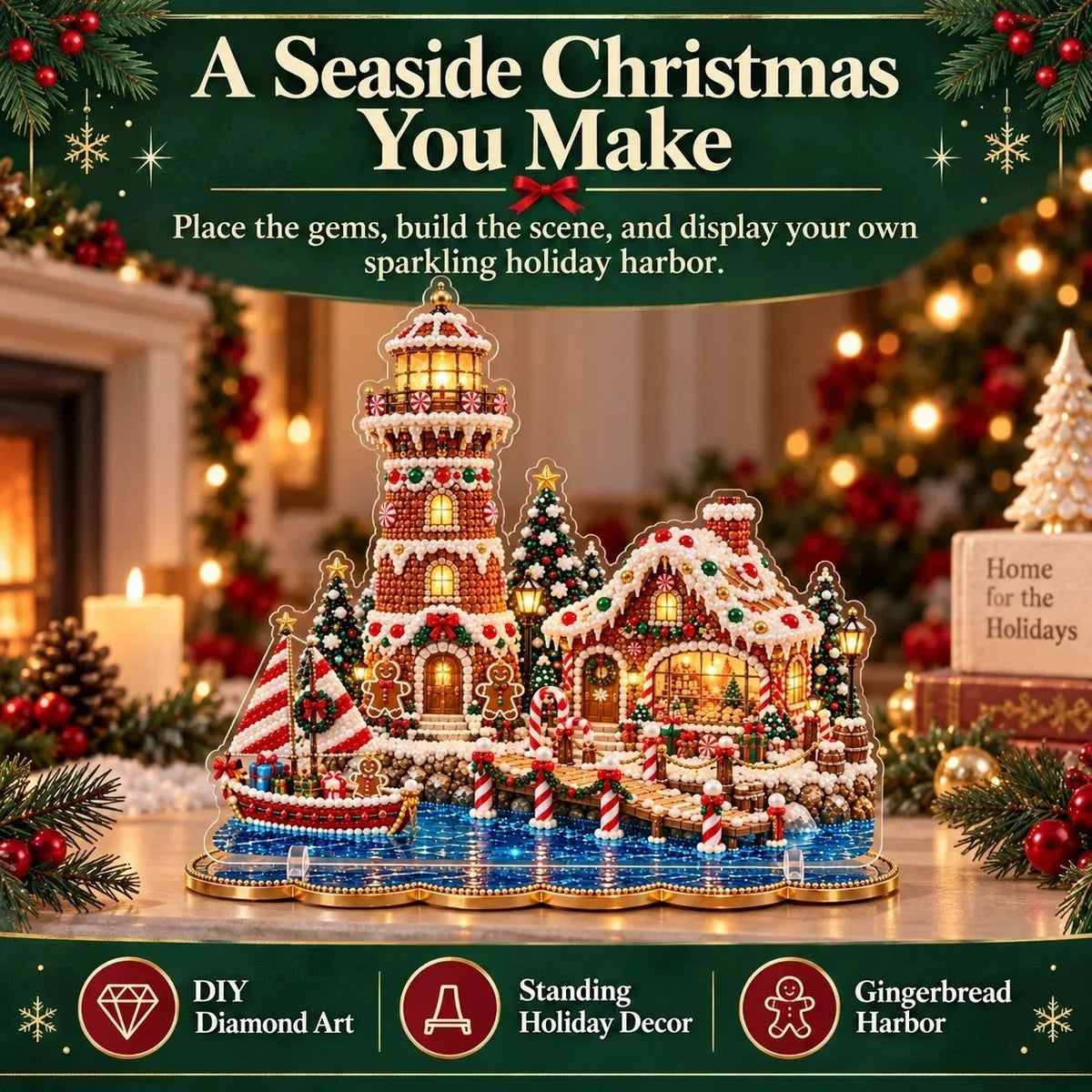 ✨ Christmas Lighthouse Pearl Diamond Painting Kit – DIY Holiday Decor