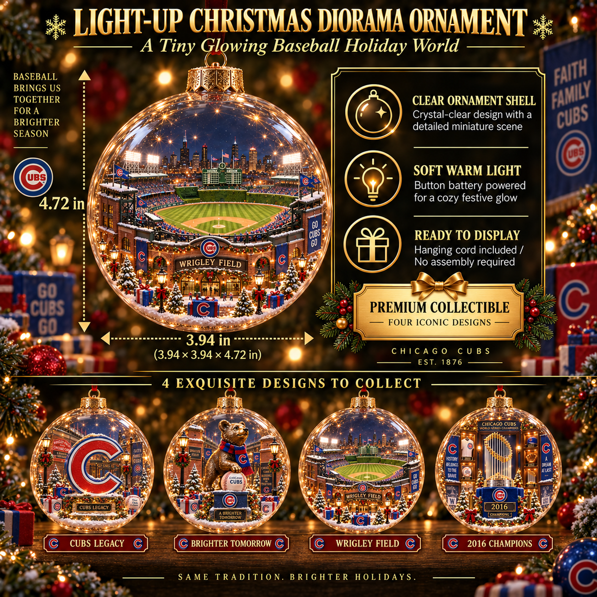 ⚾ Fly the W Light-Up Baseball Christmas Ornament | 8 Styles – 17