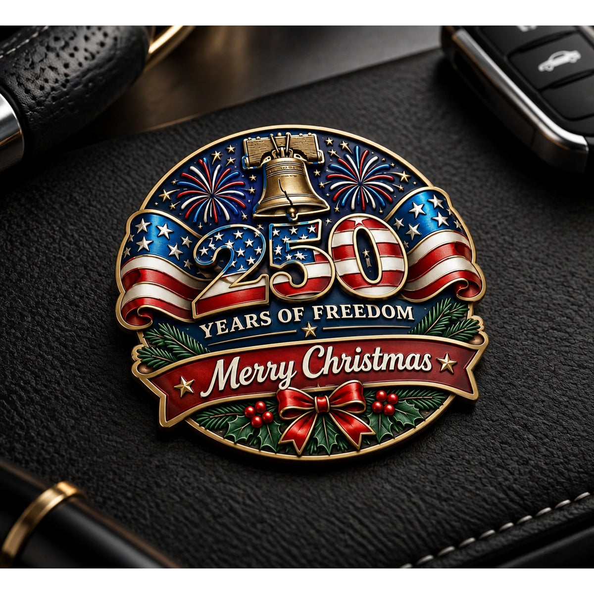 🇺🇸 America 250th Anniversary Christmas Car Emblem – Patriotic Holiday Decal